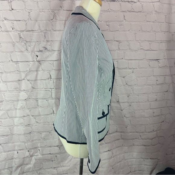 Peck & Peck weekend Navy White pin Striped Blazer sz 6 cotton blend nautical - Picture 2 of 9